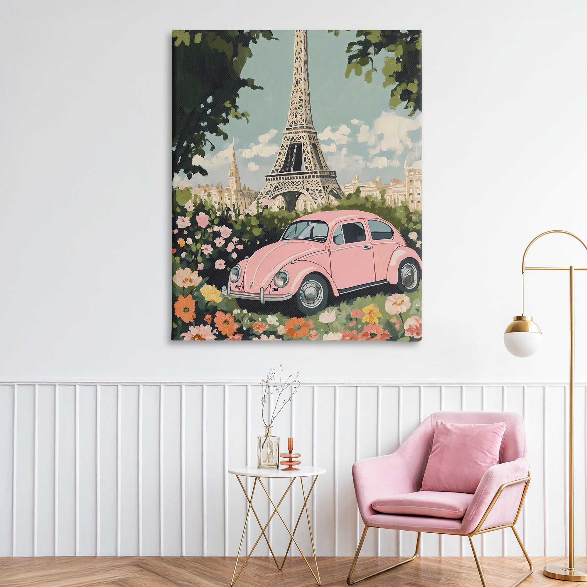 Stupell Industries Paris Pink Car in Bloom Canvas Wall Art, design by The Prints Vibe