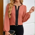 thumbnail image 5 of Womens Dressy V Neck Color Block Business Casual Blouses Long Sleeve Work Shirts Fall Trendy Clothes Coral XXL, 5 of 8