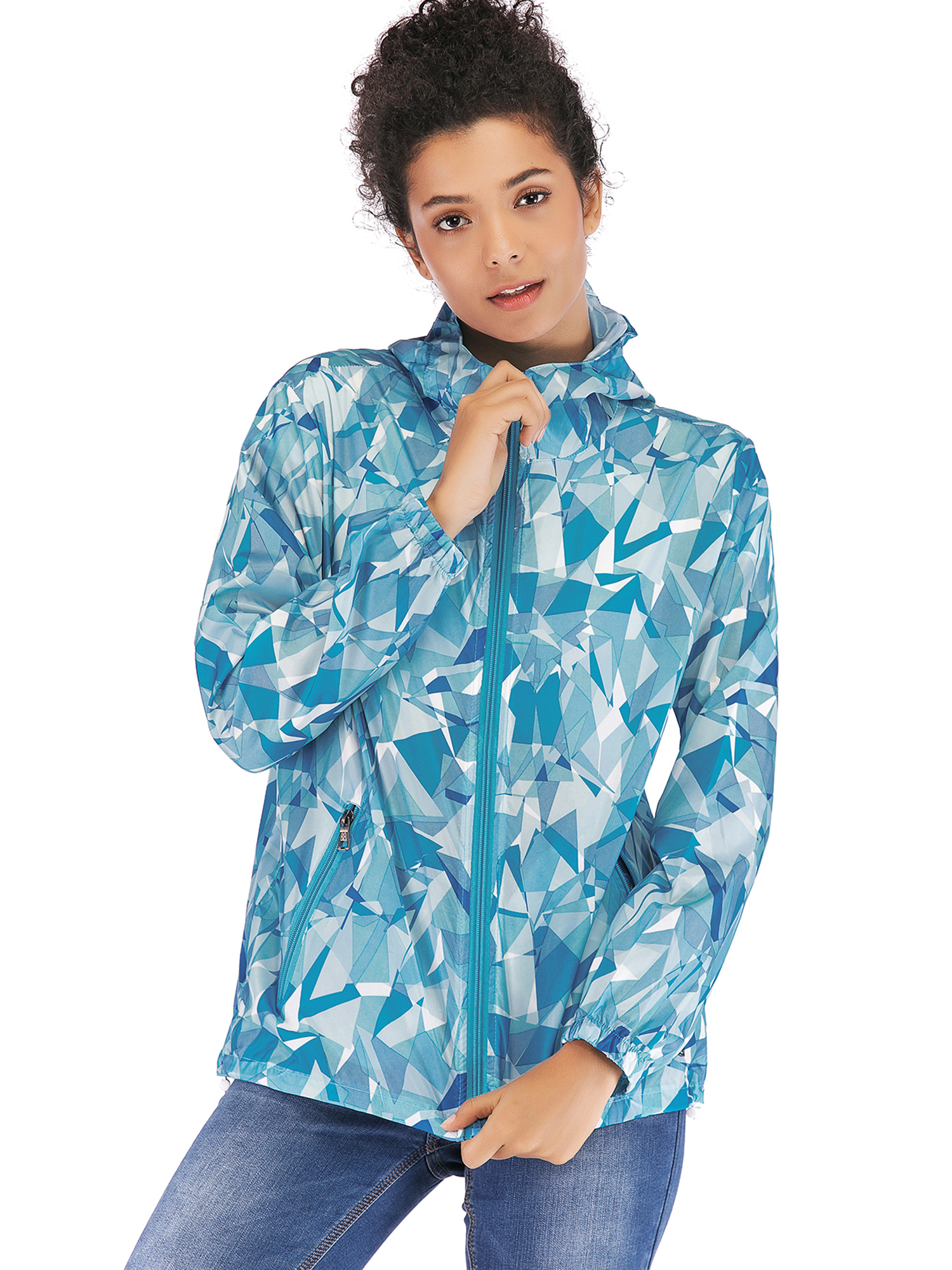 SAYFUT Womens Waterproof Stylish Hooded Hiking Raincoat Packable Outdoor Slim Jacket Leisure Full Zip Hoodie Windbreaker Coats - image 4 of 8