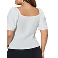 thumbnail image 3 of Lovito Plus Size Curve Casual Plain Ruched Puff Sleeve Square Neck Women T-Shirt, 3 of 5