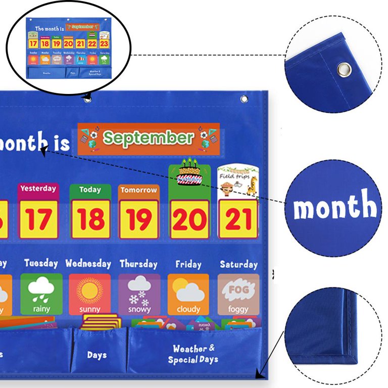 x18" Weekly Weather Pocket Chart Educational Hanging Bag Teaching Aid with  Cards Month Holiday Date Home School Learning Toys Supplies Kids Gifts -  Walmart.com