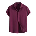 thumbnail image 1 of Men's Spring Summer Casual Solid Color Short Sleeve Shirt Loose Turn-down Collar Shirt2XL, 1 of 3