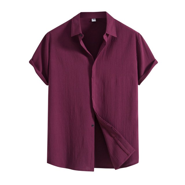 Men's Spring Summer Casual Solid Color Short Sleeve Shirt Loose Turn-down Collar Shirt2XL