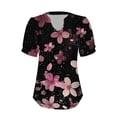 thumbnail image 4 of Womens Shirts Summer V Neck Tops Puff Short Sleeve T Shirt Pleated Floral Printed Tunic Blouse Shirts Womens Tops, 4 of 7