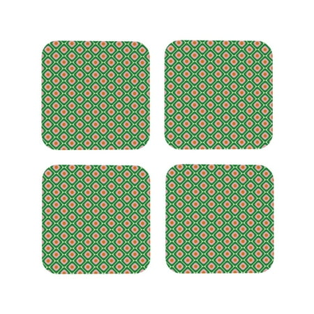 

Qekee 60s and 70s Style Print PU Leather Absorbent Coasters Leather Coasters Set for Cups Drinks 4 Coasters 4 Pcs for Coffee Bar Home Decor-Square