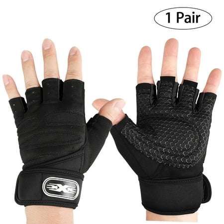 TSV Half Finger Gloves with 20inch Wrist Wraps, Full Palm Protection & Extra Grip, Great for Pull Ups, Cross Training, Fitness, Weightlifting, Suits Men &