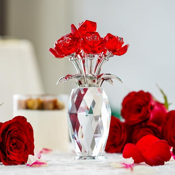 Figura de flores de cristal H&D HYALINE & DORA, rosa roja, 13,6 cm