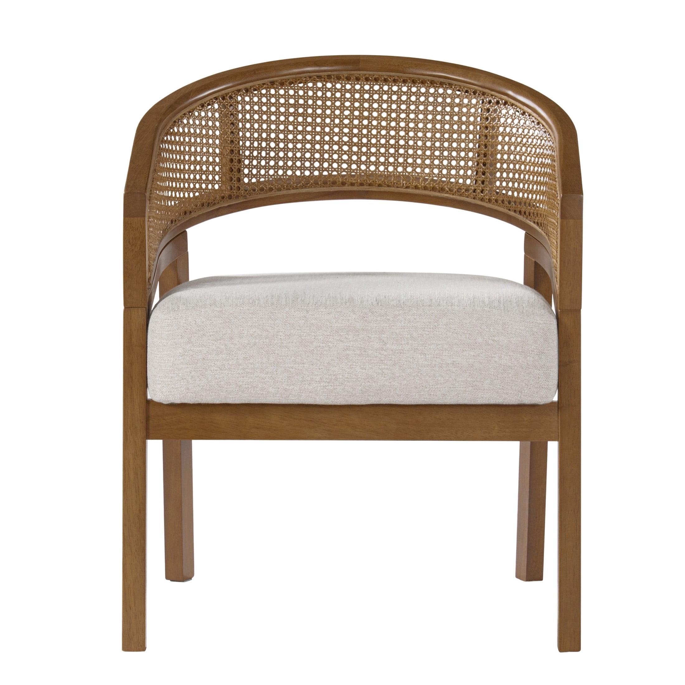 Christopher Knight Home Mid-Century Dining Chairs, Upholstered Seats, Rattan Cane Back, Walnut, Set of 2
