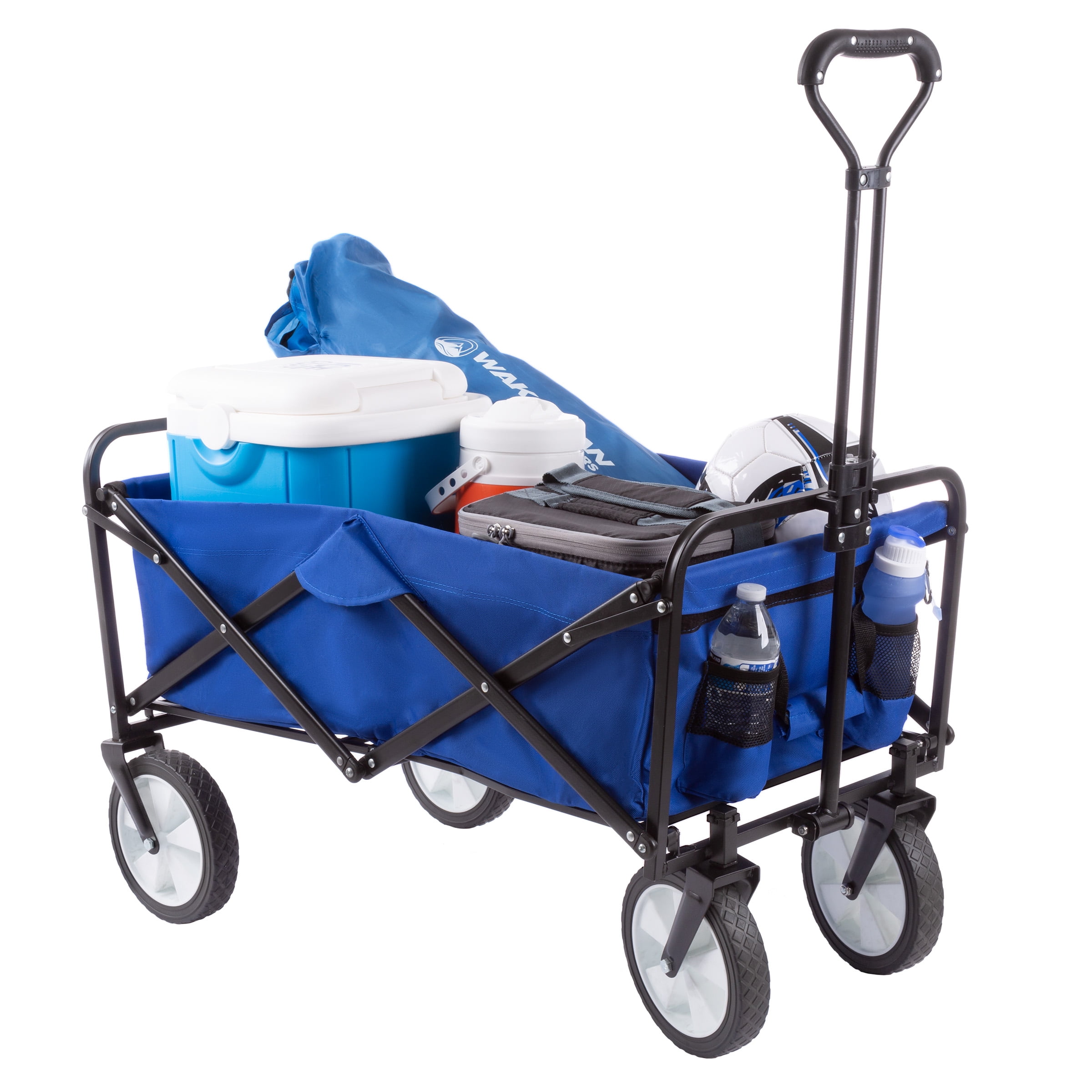 Compact Size Quad Folding Wagon Big Blue Cart Camping Gear w/ Telescoping Handle 