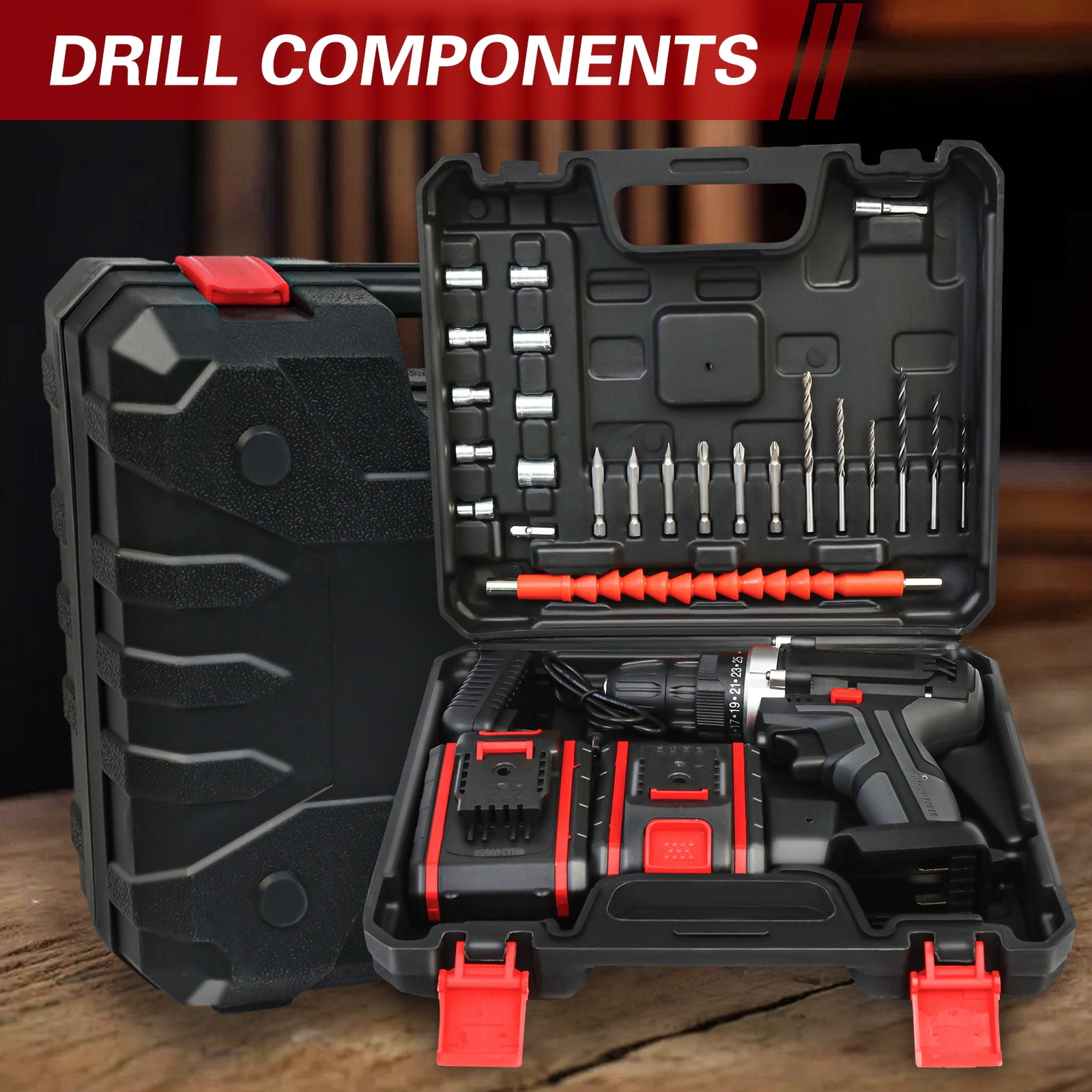 CATGOOD 21V Cordless Drill, 3/8 Inch Power Drill Driver Set with 2 Batteries Fast Charger and Convenient Toolbox Storage