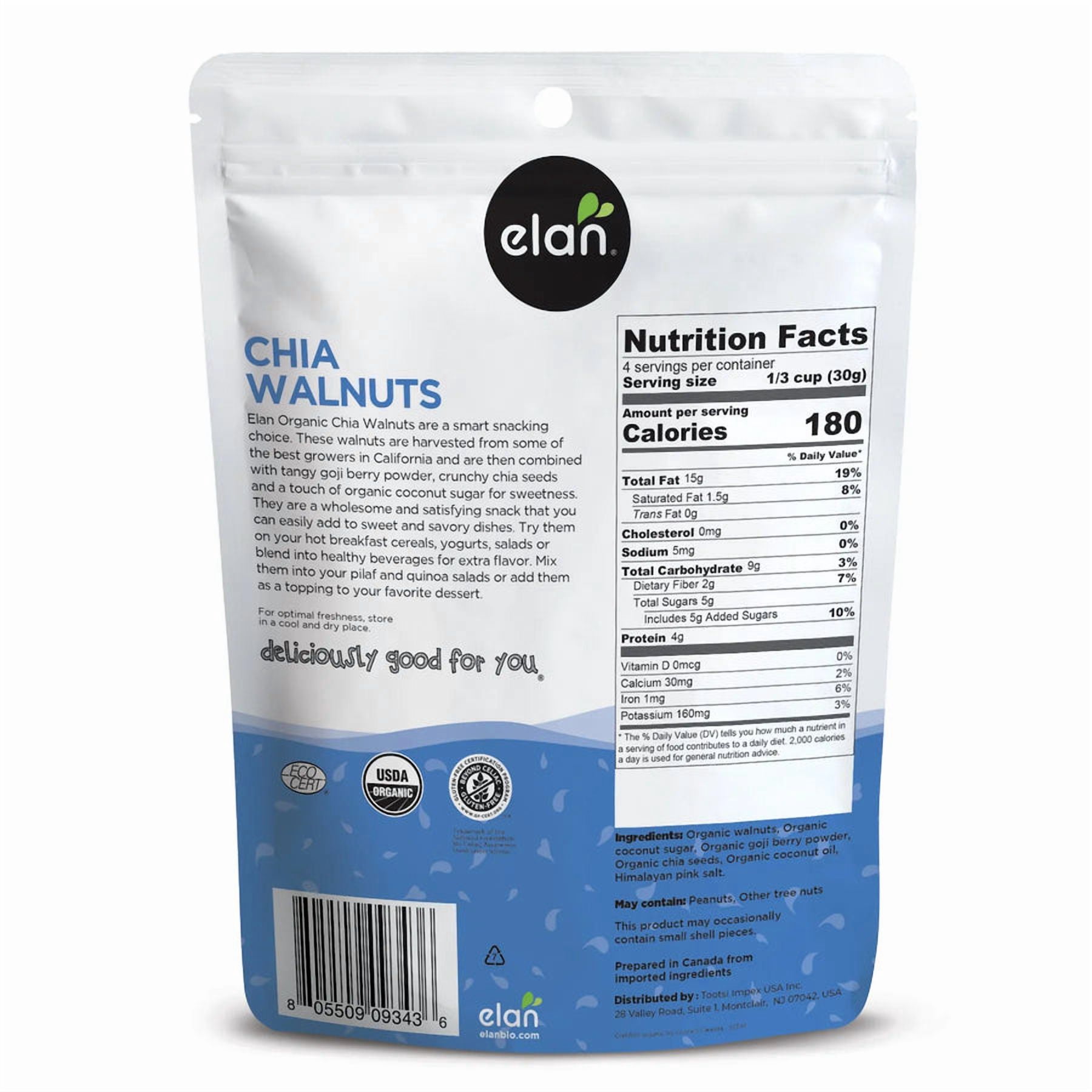 (Pack of 8), Elan Organic Chia Walnuts, 4.5 oz
