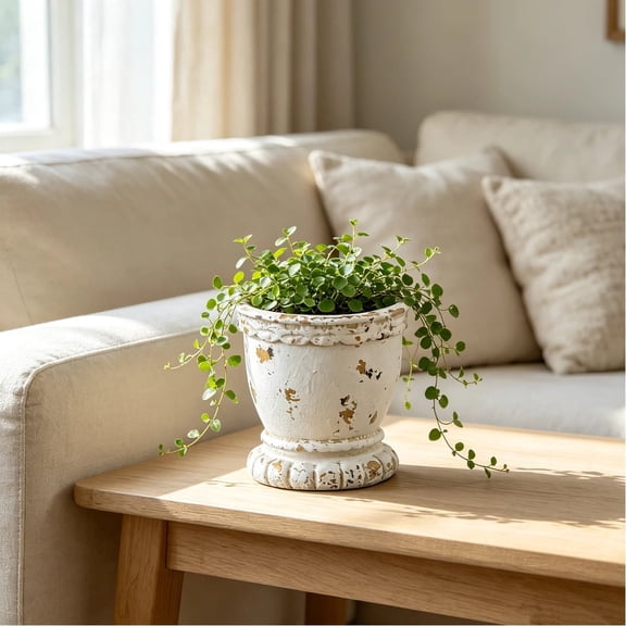 SOFE Magnesium Oxide Planter 14.6", White Stone-Look Outdoor Flower Pot, Lightweight Frost-Resistant Garden Planter for Front Porches, Patios, and Entryways – No Drain Hole (Use with Nursery Pot)