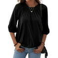 thumbnail image 5 of Avamo Women's 3/4 Sleeve Elastic-Hem Top Crew Neck Ruffle Blouse Casual Loose Basic Tunic T-Shirt Pullover, 5 of 5