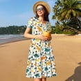thumbnail image 4 of Fotbe Dinosaurs and Tropical Leaves Vestido Largo de Moda para Mujer, Vestido Tipo Camiseta con Manga Corta y Estilo Casual a Rayas y Bloques de Color, 4 of 6