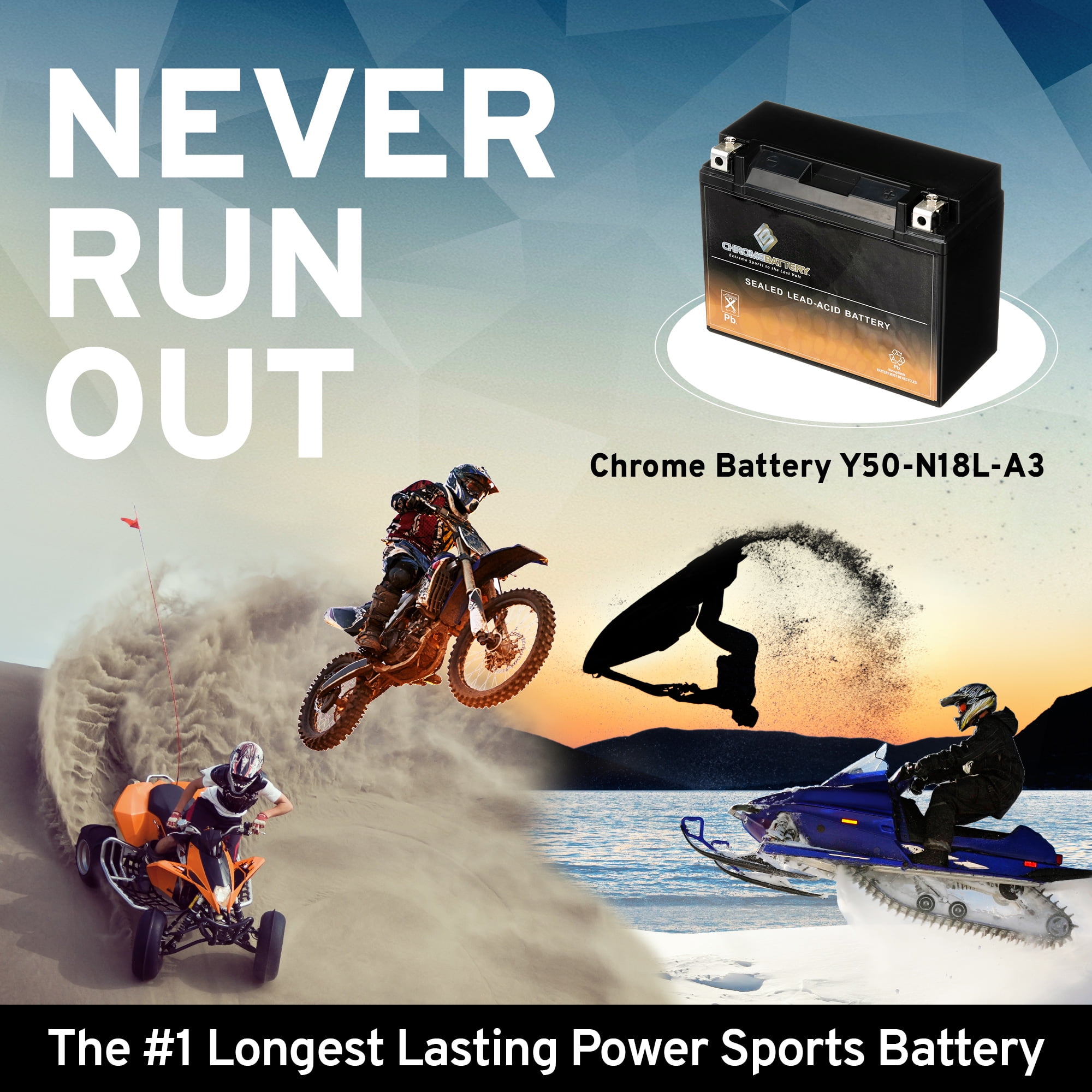 Chrome Battery Y50-N18L-A3 (50-N18L-A3 12 Volt,20 Ah, 260 CCA) Motorcycle Battery for Harley-davidson 1340cc Fl Flh Touring 1991