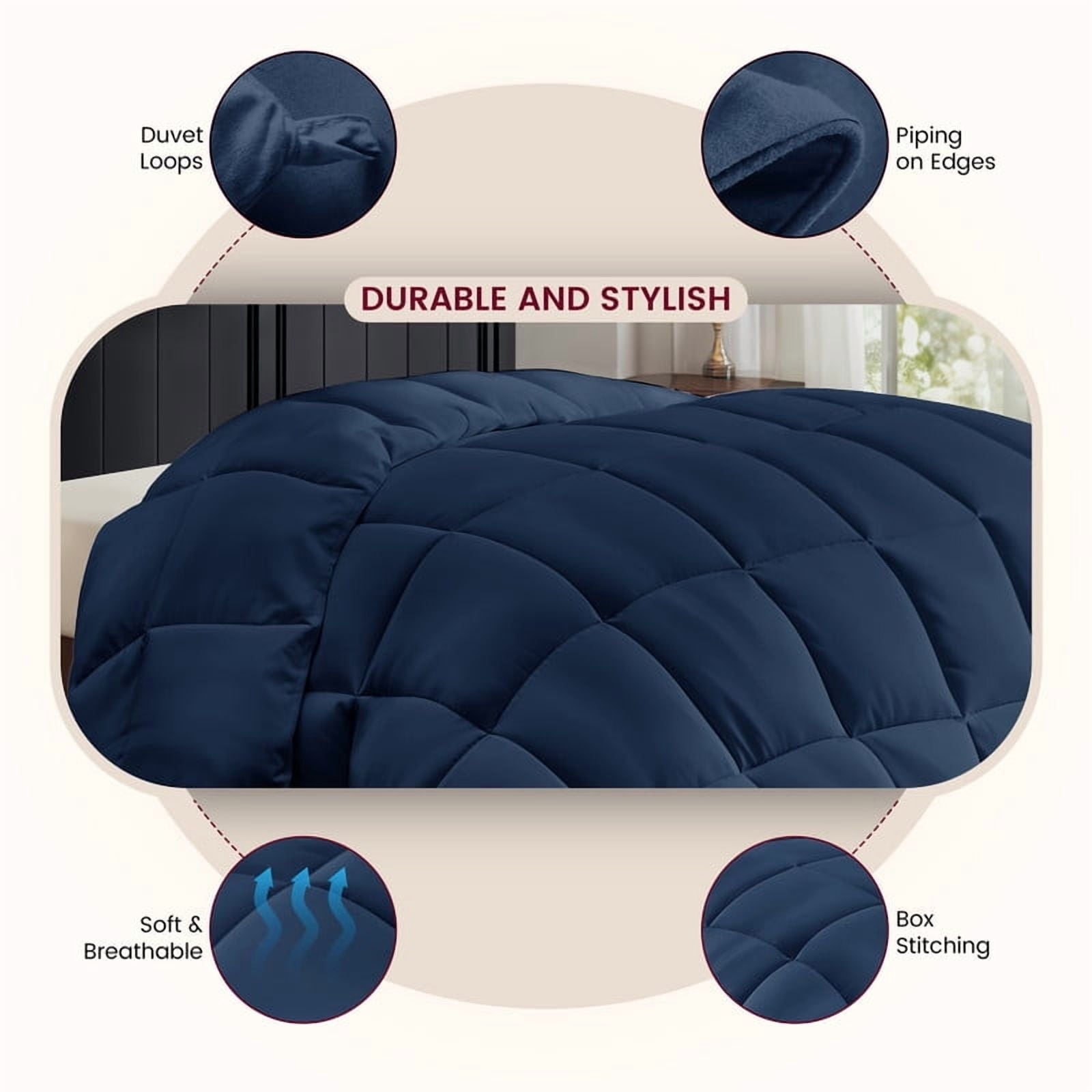 Lux Decor Premium Queen Comforter Down Alternative - All Season Box Stitched Quilted Duvet Insert with Corner Tabs, 250 GSM Virgin PSF Filling, Machine Washable Bedding - Oekotex Certified - Navy