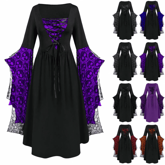 Jsaierl Women's Halloween Costumes Retro Medieval Elegant Goth Plus Size Dresses Adult Costumes Peasant Steampunk Ball Gown Renaissance Dress