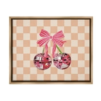 Stupell Industries Checkered Cherry Fruits Food & Beverage Painting Brown Floater Framed Canvas Art Print Wall Art, 31 x 25