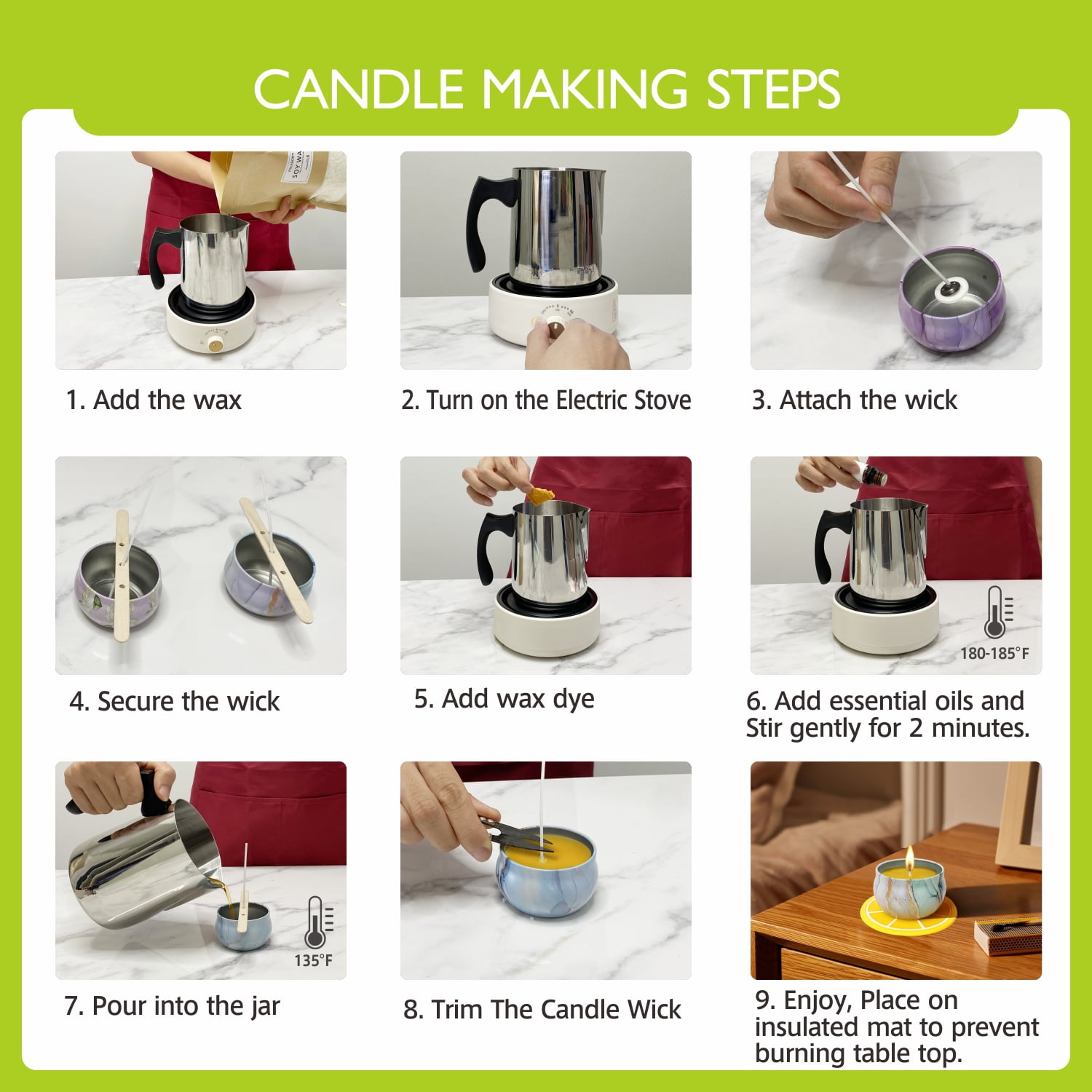 Candle making kit With Hot Plate - Candle Making Supplies, Include Wax Melting pot,Hot Plate,Thermometer,Stirring Spoon,Candle Wick Etc, DIY Kits for beginners