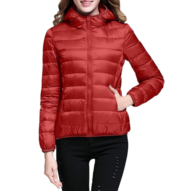 Vestes Matelassées Légères à Manches Longues Rouges pour Femmes, Capuche Fine, Tenue de Base pour l'Hiver et l'Automne, Fermeture Éclair, Vêtements 2025 TTG