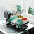 thumbnail image 3 of Large Dish Drying Rack for Kitchen Counter,Detachable Large Capacity Dish Drainer Organizer with Utensil Holder,2-Tier Dish Drying Rack with Drain Board,Black, 3 of 10