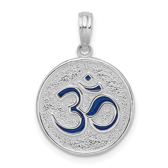 Finest Gold 925 Sterling Silver Polished Reversible Enameled Ohm & Lotus Pendant White