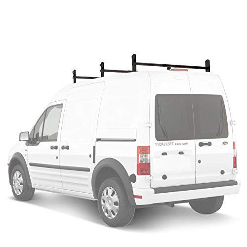 AA-Racks Model DX36 Compatible Transit Connect 2008-13 Steel 3 Bar Utility Drilling Van Roof Ladder Rack System - Sandy Black