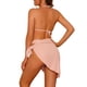 thumbnail image 3 of Conjuntos de bikini de 3 piezas para mujer con halter, trajes de baño de malla con pareo y falda de playa, color rosa claro mediano, 3 of 5