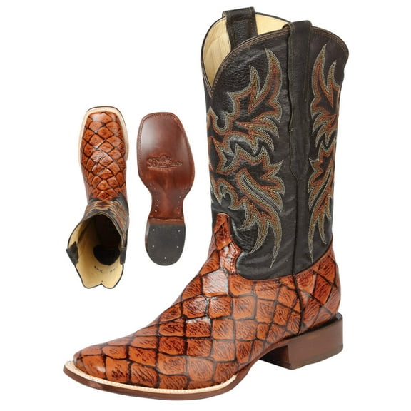 Men's Monster Fish Printed Western Cowboy Boots 'El Señor de los Cielos' Cogñac 44933