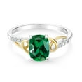 thumbnail image 2 of Gem Stone King 2 Tone 10K Yellow Gold and 925 Sterling Silver Green Created Emerald and White Lab Grown Diamond Engagement Ring for Women (1.16 Cttw, Available in Size 5,6,7,8,9), 2 of 5