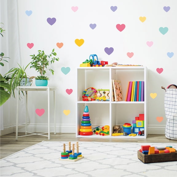 110 Pcs Colorful Wall Decals Love Heart Stickers Multiple Sizes Pink Yellow Purple Blue Vinyl Peel and Stick for Kids Bedroom Living Room Playroom Decor