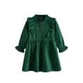 thumbnail image 1 of Toddler Little Girls Linen Dress Dot Print Long Sleeve Ruffle Corduroy Dresses Fall Kids Princess Dress, 1 of 7