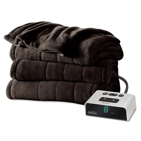 Sunbeam Channeled Microplush Electric Heated Warming Blanket Twin Walnut Brown