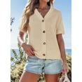 thumbnail image 4 of Cupshe Women's Waffle Knit Short Sleeve Button Up Top , Size S-XL, 4 of 6