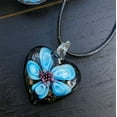 thumbnail image 3 of Besheek Murano Inspired Heart Flower Aqua Blue & Purple Glass Pendant, 3 of 5