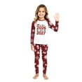 thumbnail image 2 of Yuaguia Matching Family New Year Christmas Pajamas Set, Goodbye 2026 Hello 2027 Long Sleeve Raglan Top and Red Snowflake Plaid Pants, Festive Holiday Sleepwear Loungewear, Kids 8 Years, 2 of 7