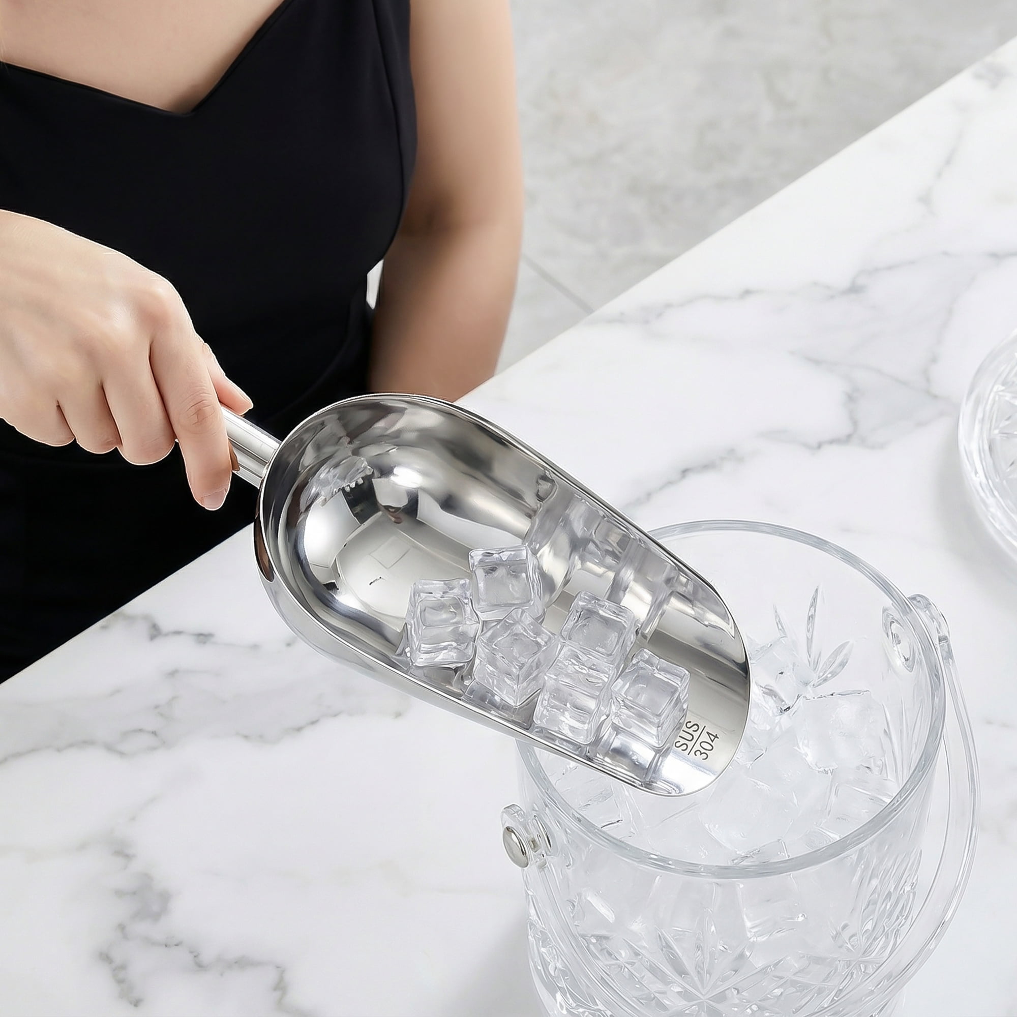 Unique Bargains 1Pcs Easy Clean Stainless Steel Ice Scoop Silver 11.8*5.1inch
