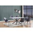 thumbnail image 5 of 7pc White Marble Wrapped Dining Table with Tempered Glass and Gray Chairs, 5 of 5