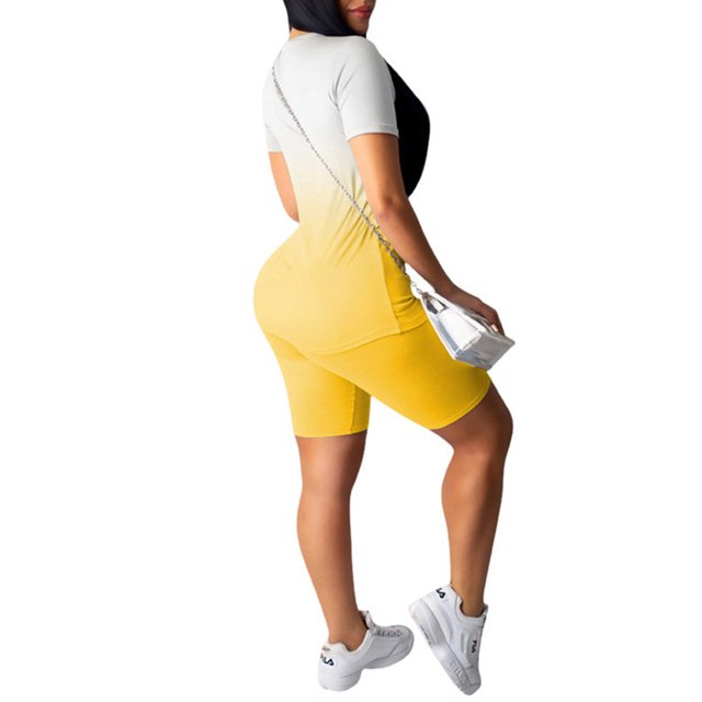 Jumpingount Conjunto de ropa deportiva para mujer Top de yoga Pantalones cortos Conjunto de ropa deportiva Conjunto de top de yoga Camiseta deportiva de conjuntos de ropa amarillo S Jumpingount AP002243-01
