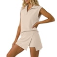 thumbnail image 4 of OJSFQUFP Women Soild Color 2 Pc Skirt Sets Summer Sleeveless Half Zip Sweatshirt Sport Outfits Casual Sweatsuits, 4 of 6