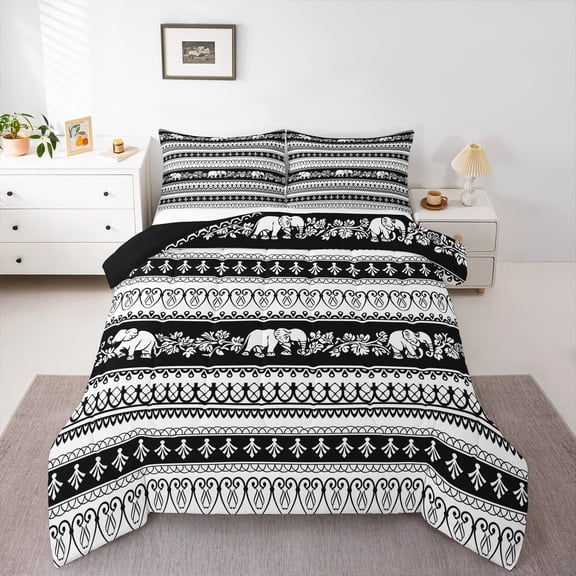 Feelyou Tribal Elephant Queen Comforter Set, Boho Geometric Bedding Sets, Mandala Southwestern Bedding Comforter Set, Lightweight Room Decoration, 3-Piece