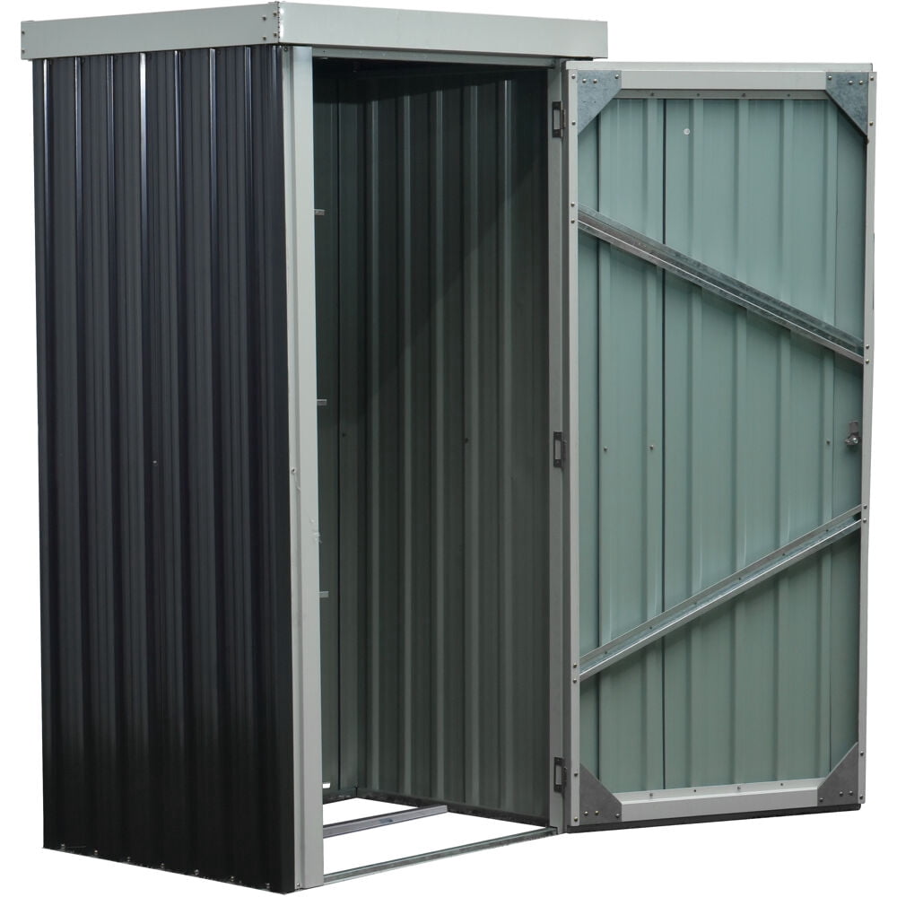 Hanover Patio Storage Shed | Galvanized Steel | Twist Lock and Key | 2 Tool Hooks | 3-Ft. x 3-Ft. x 6-Ft. | Dark Gray / White | HANPATSHD-GW