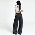 thumbnail image 7 of Mrmall Women's Rhinestone Wide Leg Jeans Black Sparkly Baggy Denim Pants Y2K Trendy Trousers for taking photos and casual hangouts, 7 of 7