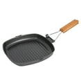 thumbnail image 1 of Coofit Grill Pan Foldable Portable Iron Rustproof Wooden Handle Frying Pan Camping Pan, 1 of 10
