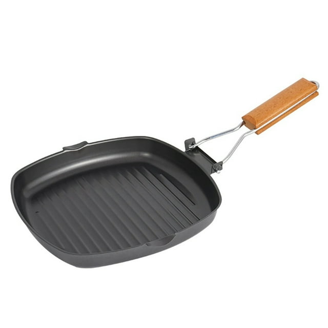 Coofit Grill Pan Foldable Portable Iron Rustproof Wooden Handle Frying Pan Camping Pan
