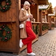 thumbnail image 6 of choiix Women's Fleece Lined Sweatpants with Pockets Drawstring Wide Leg Joggers Loose Casual Lounge Trousers Red S, 6 of 7