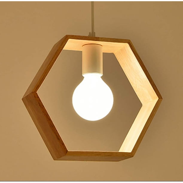 Lámpara de techo de madera artística, diseño de montaje semiempotrado para iluminación de pasillos modernos, luminaria geométrica de madera con longitud de cable ajustable, ideal para dormitorio y