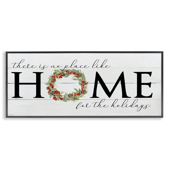 Stupell Industries Farmhouse No Place Like Home for Holiday Holly Wreath Black Framed Giclee Art, 24 x 10, by Sally Swatland