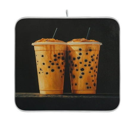 

BZSMCE Dish Drying Mat Black Pearl Milk Tea Painting Design Drying Mats