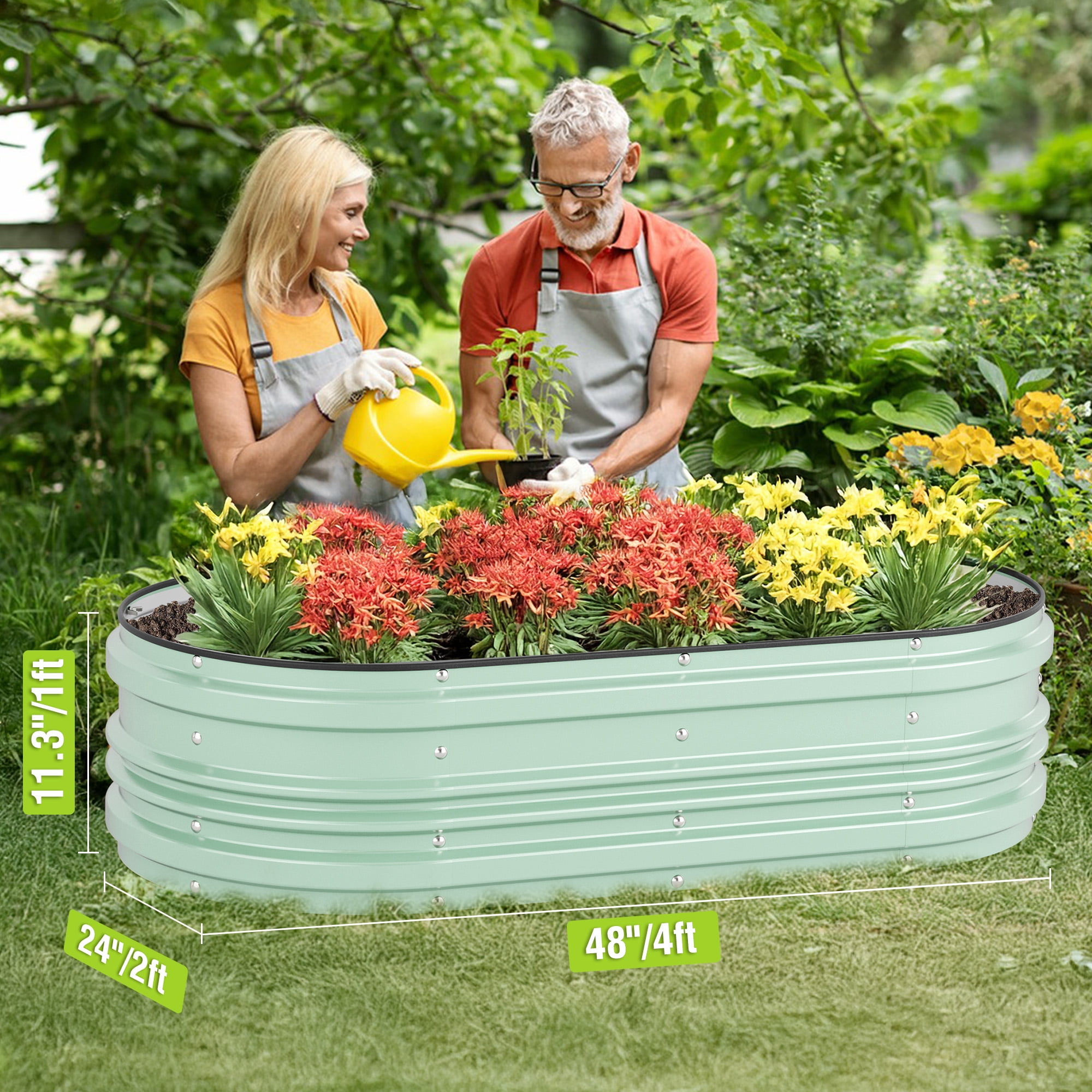 WORKPRO 2Pcs 4x2x1ft Galvanized Raised Garden Bed Set, Rust & Corrosion Protection, Easy Assembly, Safe Edge, Ideal for Vegetables & Flowers, Green